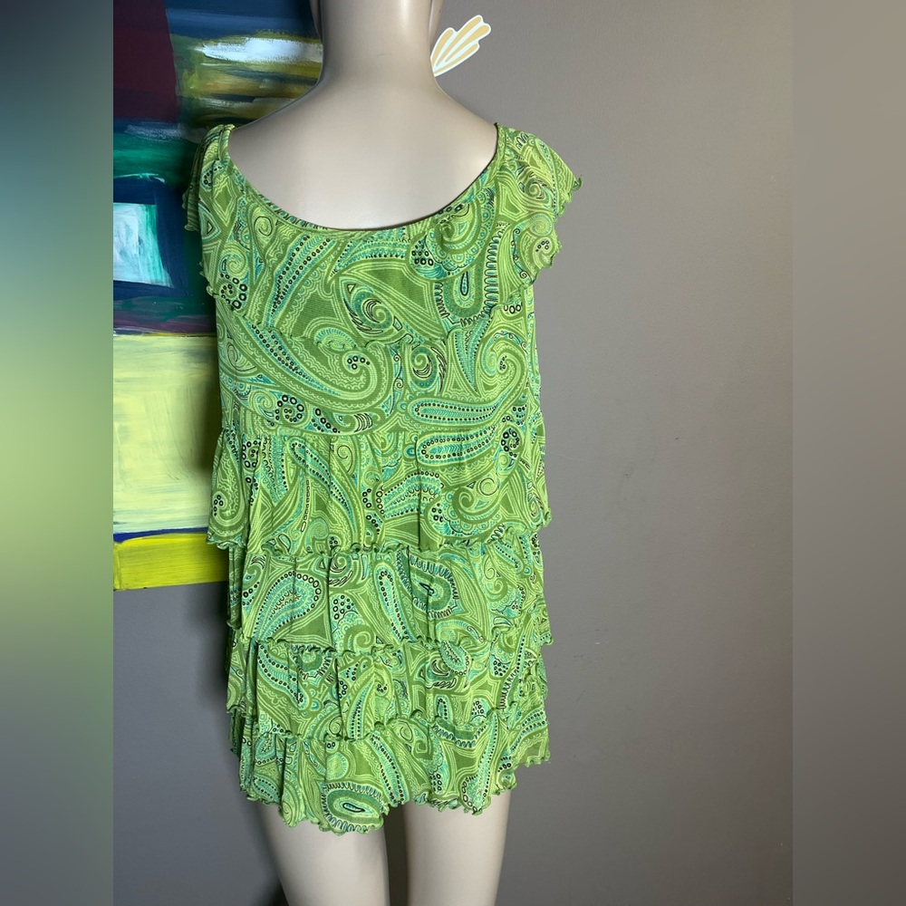Apt. 9 Green Paisley Ruffle Tiered Babydoll Blouse Top Size Large - Picture 8 of 14